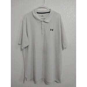 Under Armour Heat Hear Mens Size XXL Polo Shirt White Logo Short Sleeve Loose...